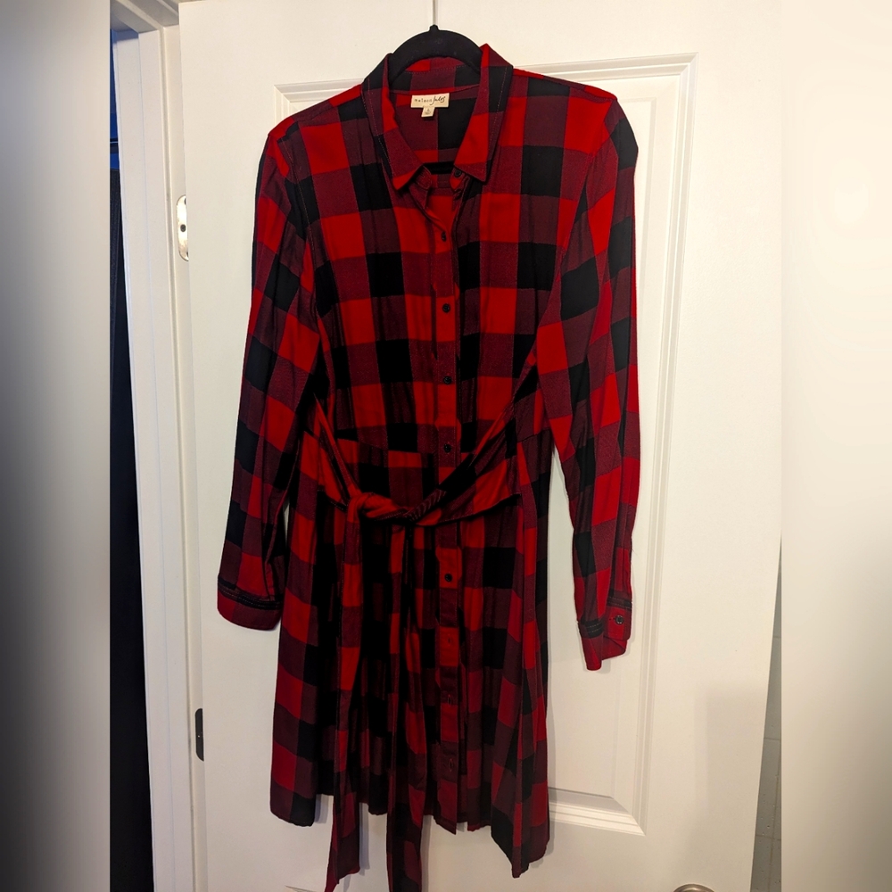 Maison Jules Buffalo Plaid Shirt Dress